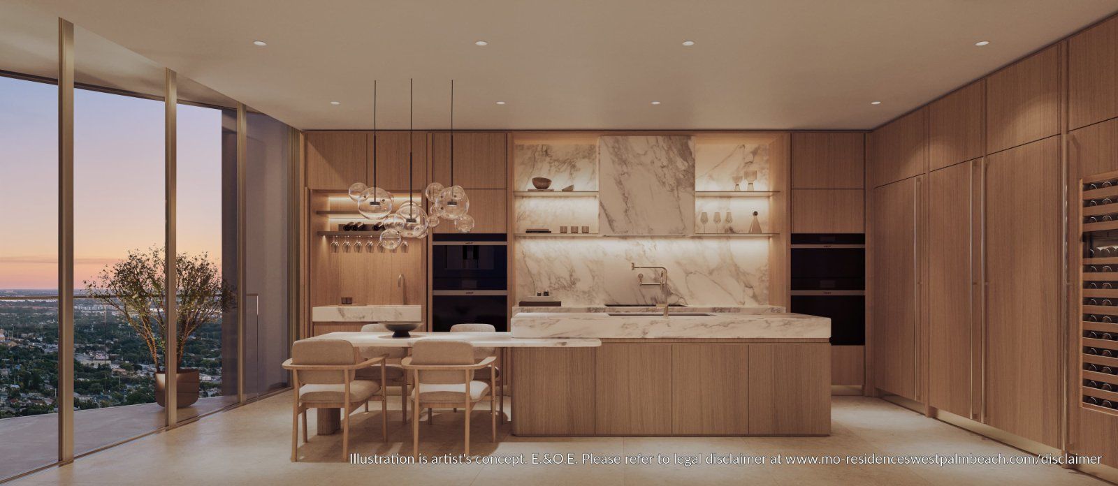 Kitchen with island and wine column
